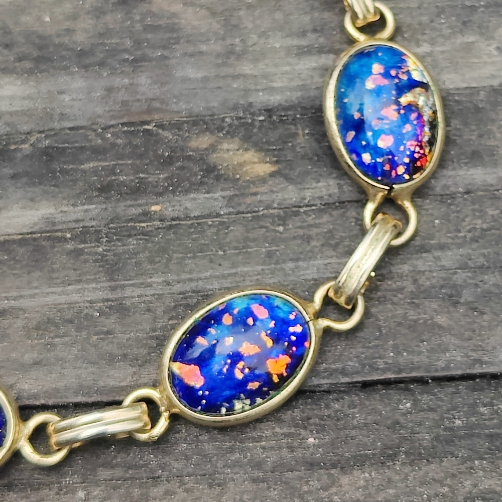 Vintage LongCraft Dichroic Art Glass Cab Bracelet With Safety Chain - Picture 3 of 5